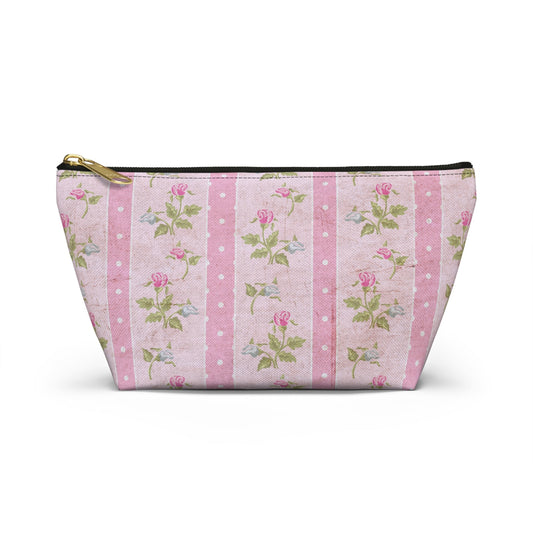 Customizable: Floral Accessory Pouch - Vintage Pink Floral Makeup Bag, Travel Organizer, Pencil Case, Gift for Her, Bridesmaid Gift