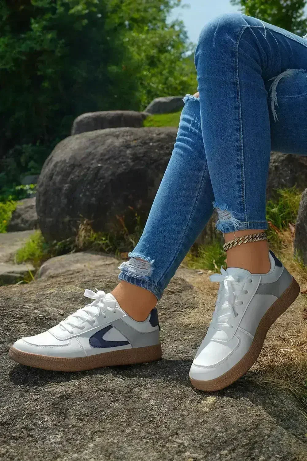 Navy Blue Sneakers - PU Leather Lace-Ups - Wholesale Comfort Shoes