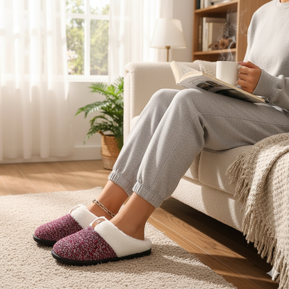 Luxurious Wine Red Fleece Lined Slippers