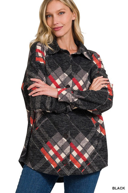 ZENANA Jacquard Plaid Shacket With Pockets