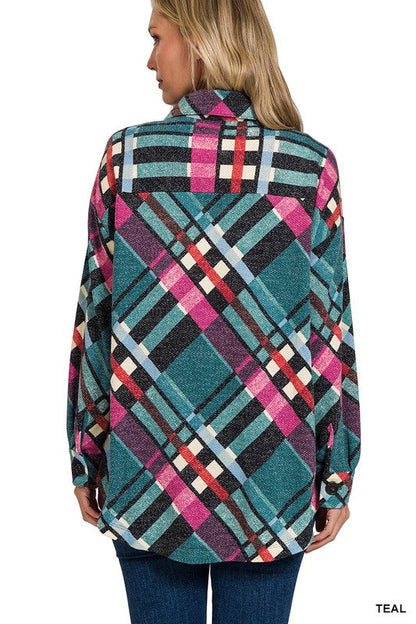 ZENANA Jacquard Plaid Shacket With Pockets