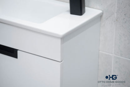 Luca 20" White Wall Mount Bathroom Vanity with Integrated Sink