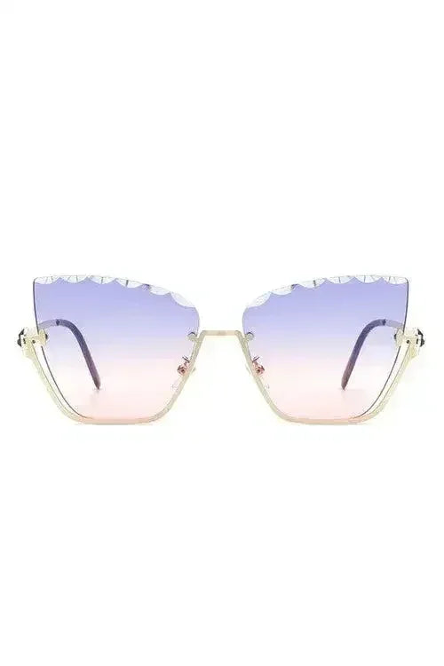 Half Frame Square Tinted Cat Eye Sunglasses
