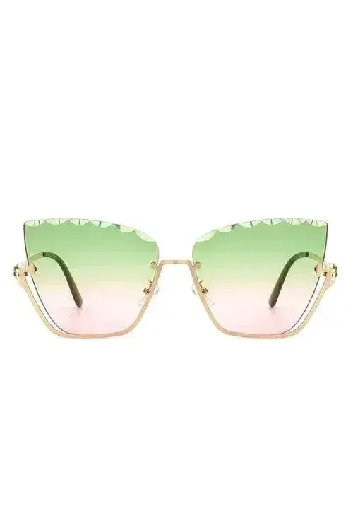Half Frame Square Tinted Cat Eye Sunglasses