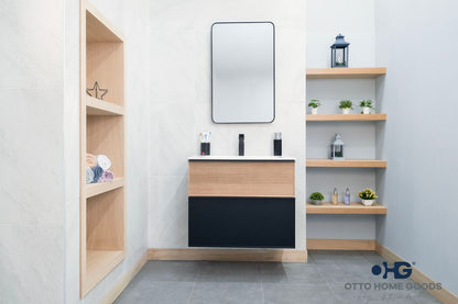 Ravello 30" Natural Black Floating Bathroom Vanity with Integrated Sink