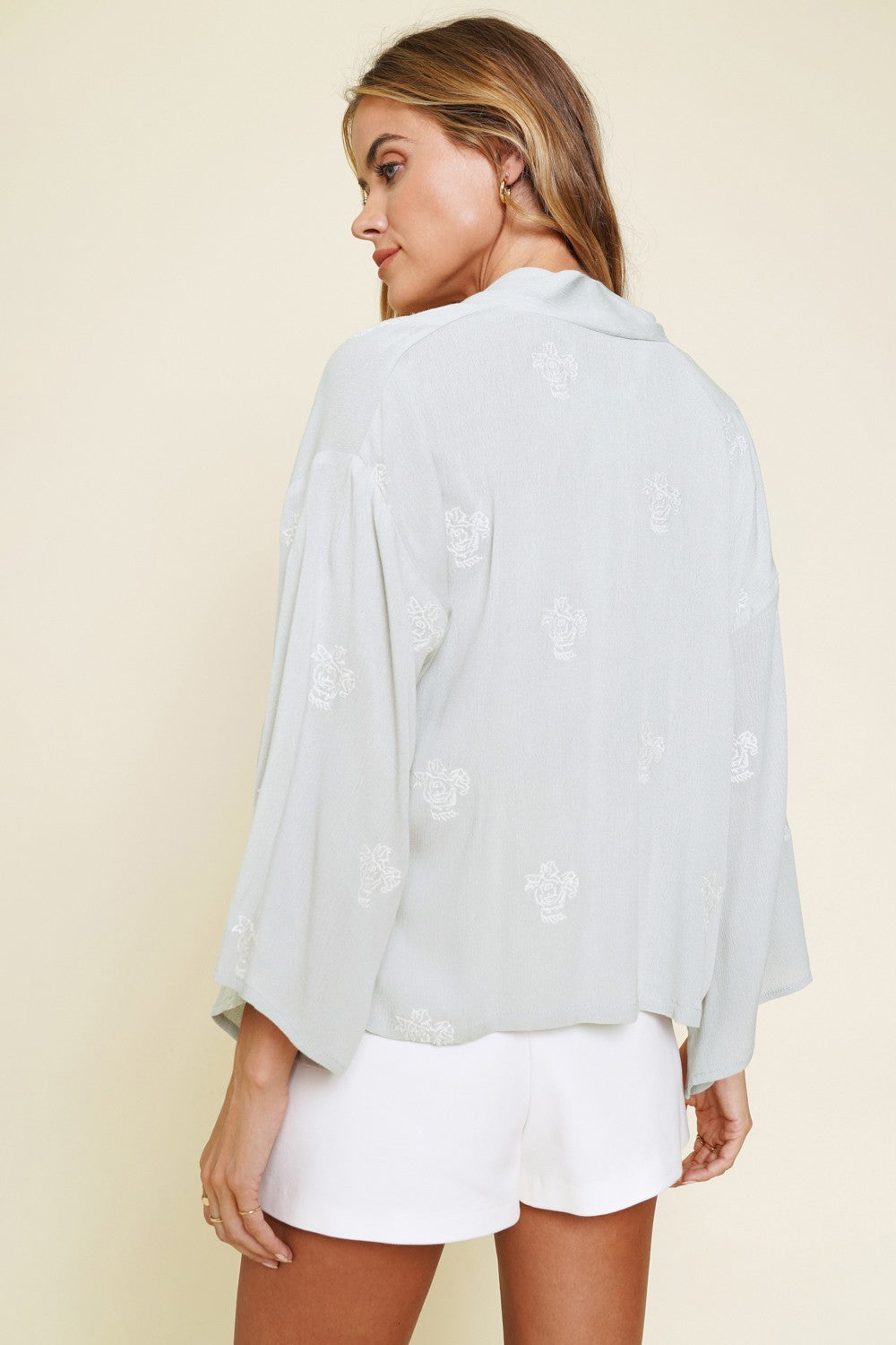 Embroidered Tie Front Kimono Cardigan