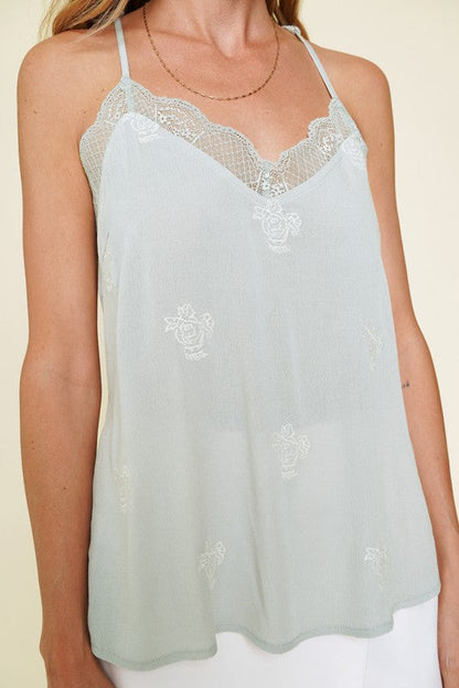 Embroidered Lace Trim Camisole