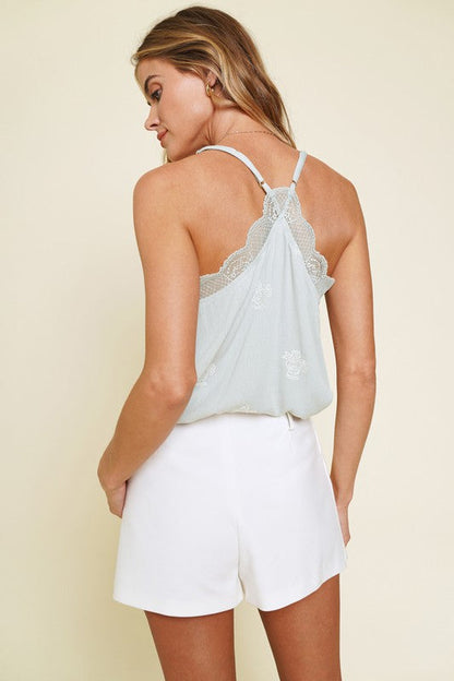 Embroidered Lace Trim Camisole