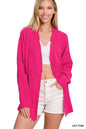 ZENANA Button Down Raw Edge Shirt