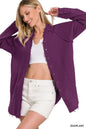 ZENANA Button Down Raw Edge Shirt