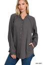 ZENANA Button Down Raw Edge Shirt