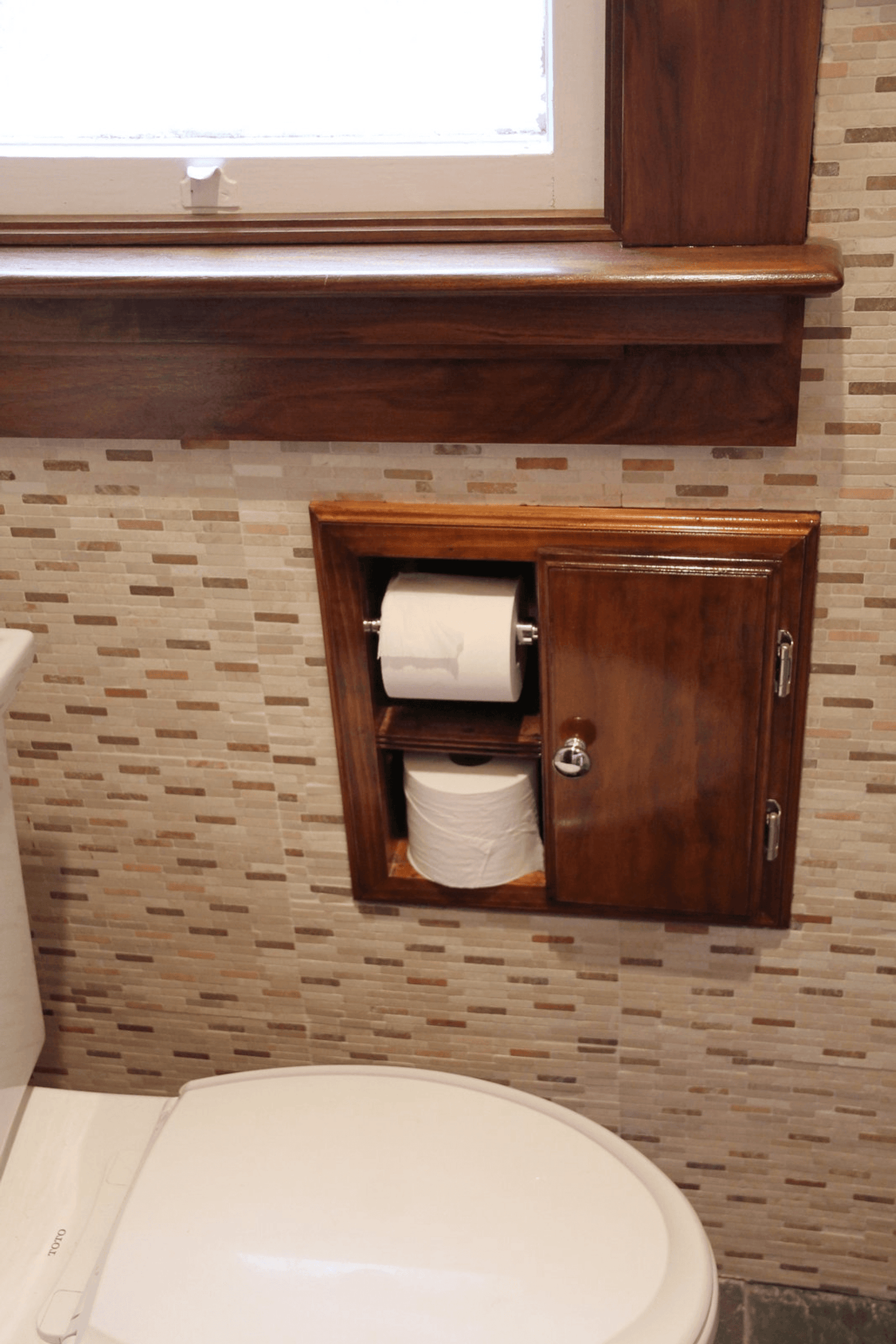 Haile Solid Wood Recessed Toilet Paper Holder With Storage Cubby