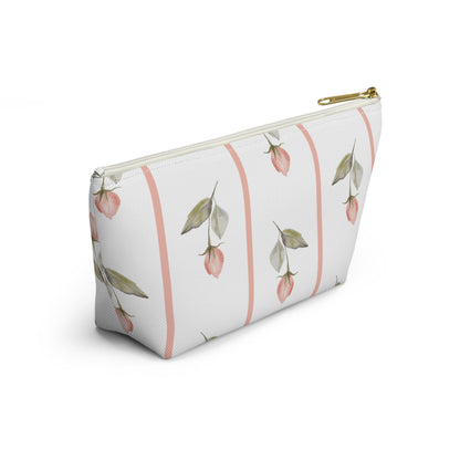 Customizable: Chic Floral Accessory Pouch for Women, Makeup Bag, Travel Toiletry Organizer, Gift for Her, Rose Striped Design