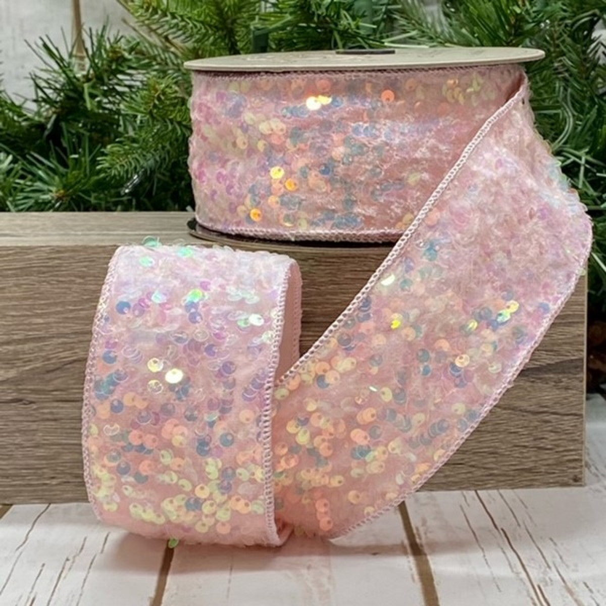 2.5" x 10yds sequin sugar plum ribbon, iridescent pink