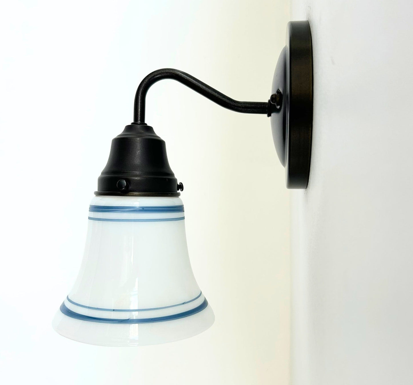 1940's Traditional Milk Glass Bell With Blue Accent Wall Sconce/Pendant Light