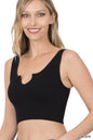 ZENANA Ribbed Seamless Split Neck Crop Top