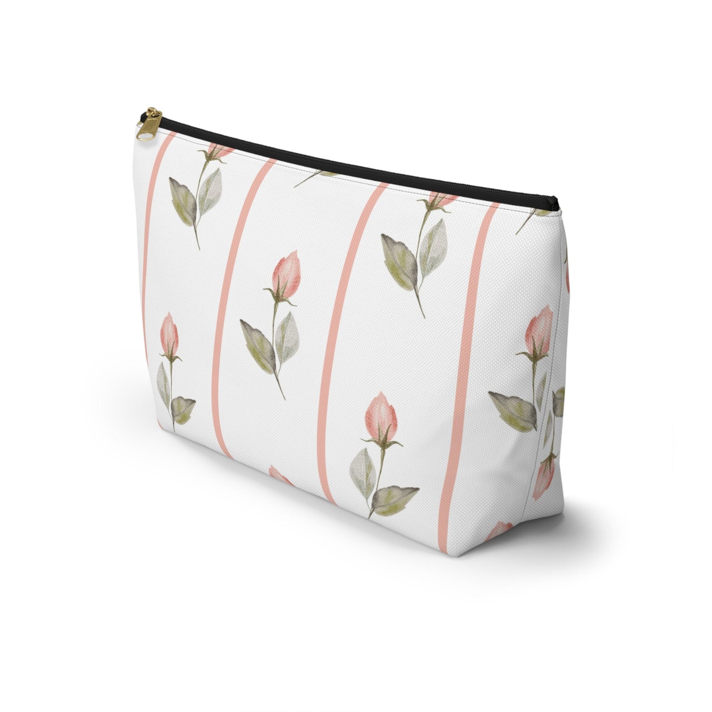 Customizable: Chic Floral Accessory Pouch for Women, Makeup Bag, Travel Toiletry Organizer, Gift for Her, Rose Striped Design