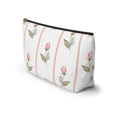 Customizable: Chic Floral Accessory Pouch for Women, Makeup Bag, Travel Toiletry Organizer, Gift for Her, Rose Striped Design