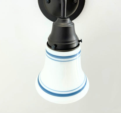 1940's Traditional Milk Glass Bell With Blue Accent Wall Sconce/Pendant Light