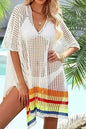 Magenta, Orange & White Striped Open Knit Cover-Up – Boho Beach Wrap