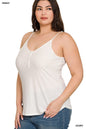 ZENANA Plus Ribbed Half Snap Button Closure Cami Top