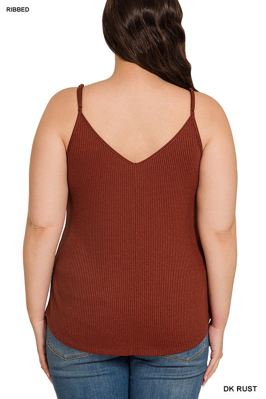 ZENANA Plus Ribbed Half Snap Button Closure Cami Top
