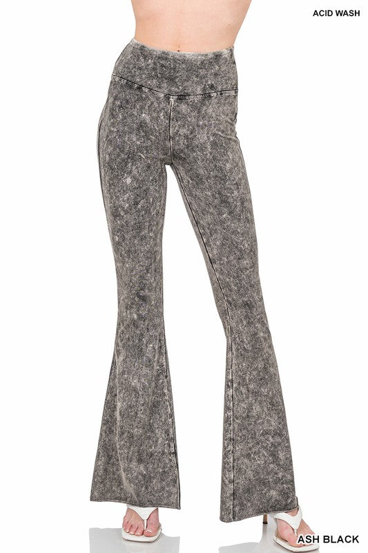 ZENANA Acid Wash High Waist Raw Edge Hem pants