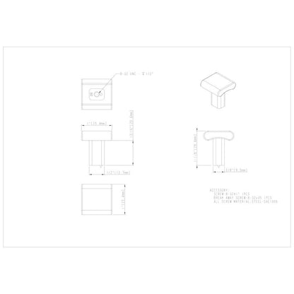 1" Overall Length Satin Nickel Square Park Cabinet Knob