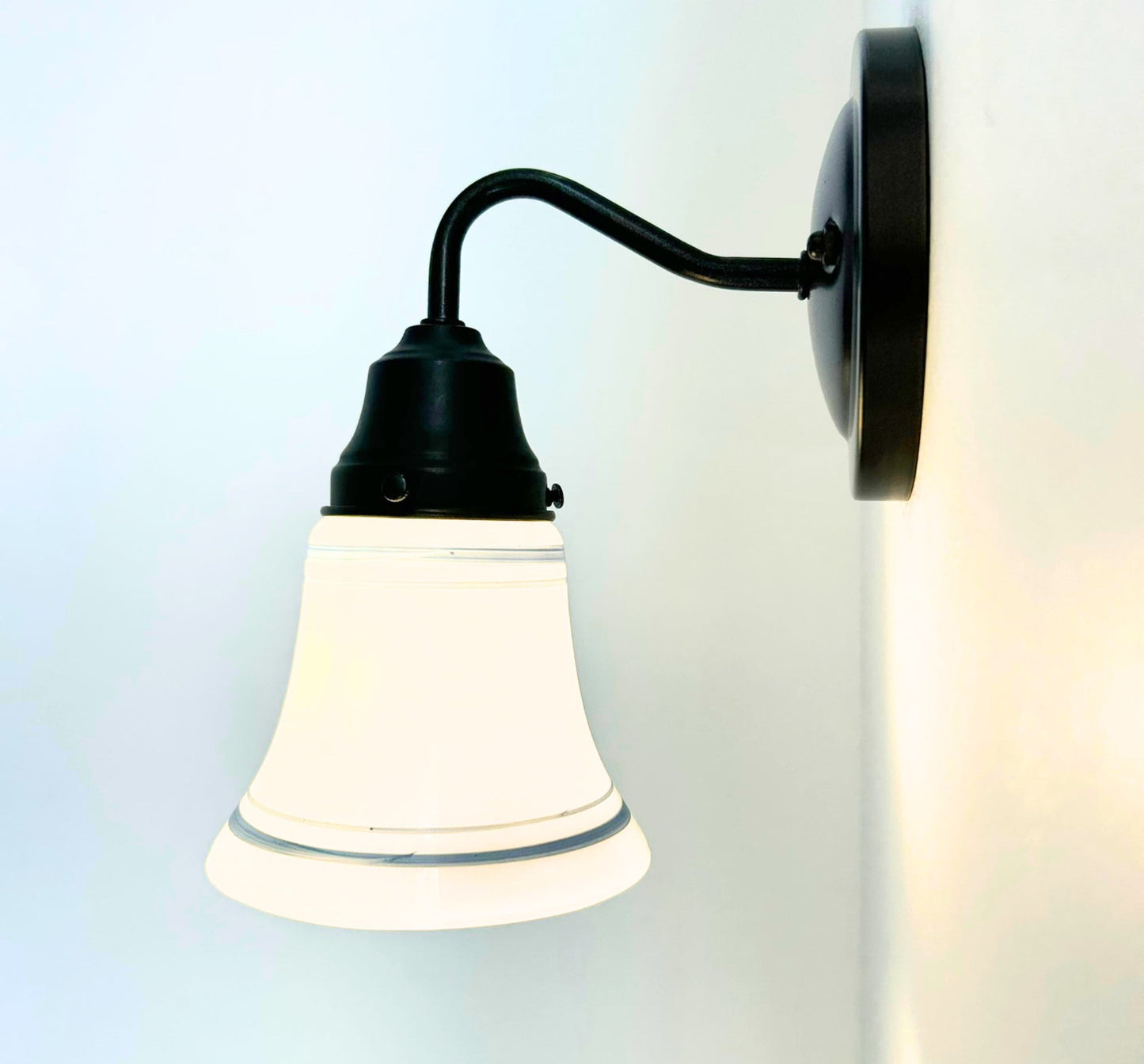 1940's Traditional Milk Glass Bell With Blue Accent Wall Sconce/Pendant Light