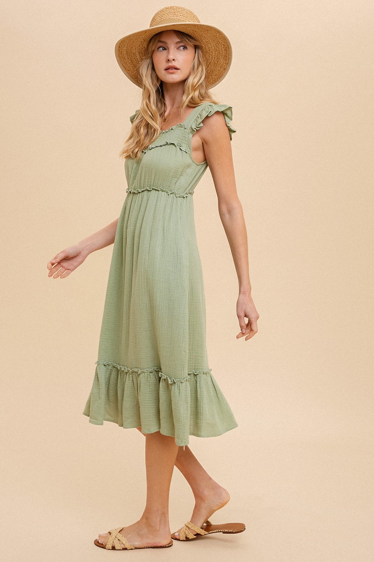 Ruffle Sleeve Tiered Midi Dress