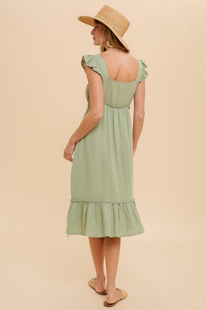 Ruffle Sleeve Tiered Midi Dress