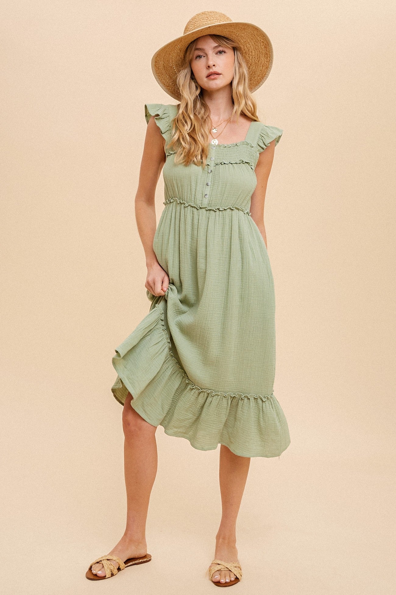 Ruffle Sleeve Tiered Midi Dress