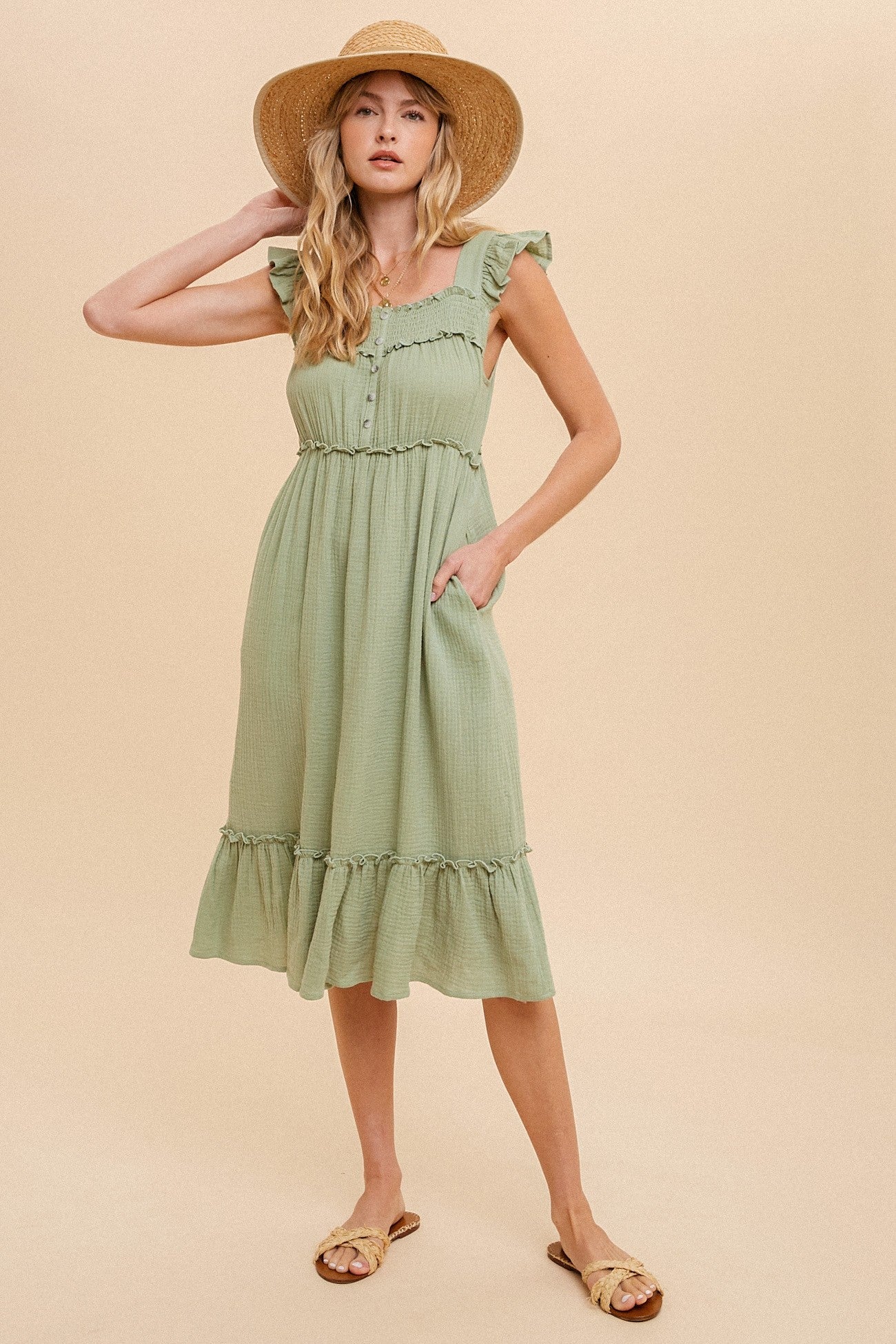 Ruffle Sleeve Tiered Midi Dress