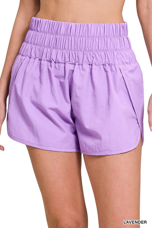 ZENANA Windbreaker Smocked Waistband Running Shorts