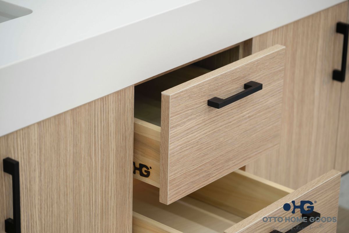 Solana Natural Oak 60" Double Bowls Bathroom Cabinet