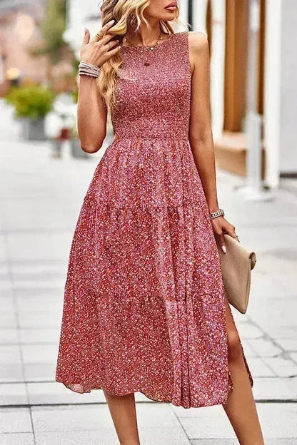 Smocked tiered midi dress