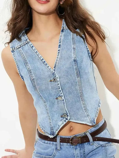Denim Vest – Stylish V-Neck Layering Piece