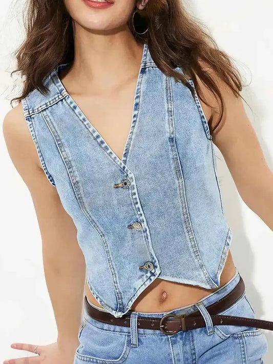 Denim Vest – Stylish V-Neck Layering Piece