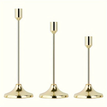 Elegant 3Piece Metal Candle Holders Gold  Rose Gold Finish