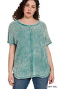 ZENANA Plus Washed Baby Waffle Short Sleeve Top