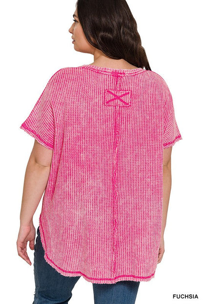 ZENANA Plus Washed Baby Waffle Short Sleeve Top