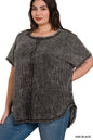 ZENANA Plus Washed Baby Waffle Short Sleeve Top