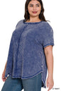 ZENANA Plus Washed Baby Waffle Short Sleeve Top