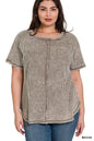 ZENANA Plus Washed Baby Waffle Short Sleeve Top