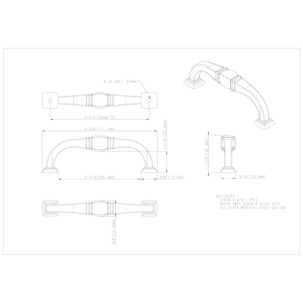 96 mm Center-to-Center Satin Nickel Katharine Cabinet Pull