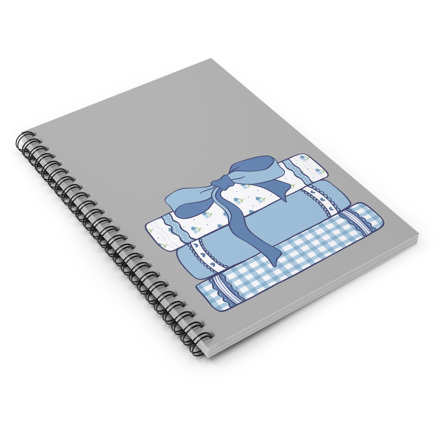 Customizable: Book & Bow Aesthetic Spiral Notebook - Perfect for Students, Note-Taking, Gift for Graduates, School Supplies, Blue and White Decor