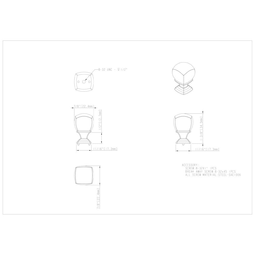 7/8" Overall Length Satin Nickel Katharine Cabinet Knob