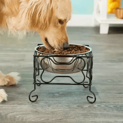 YML Elevated Wrought Iron Pet Feeder with Stainless Steel Bowl