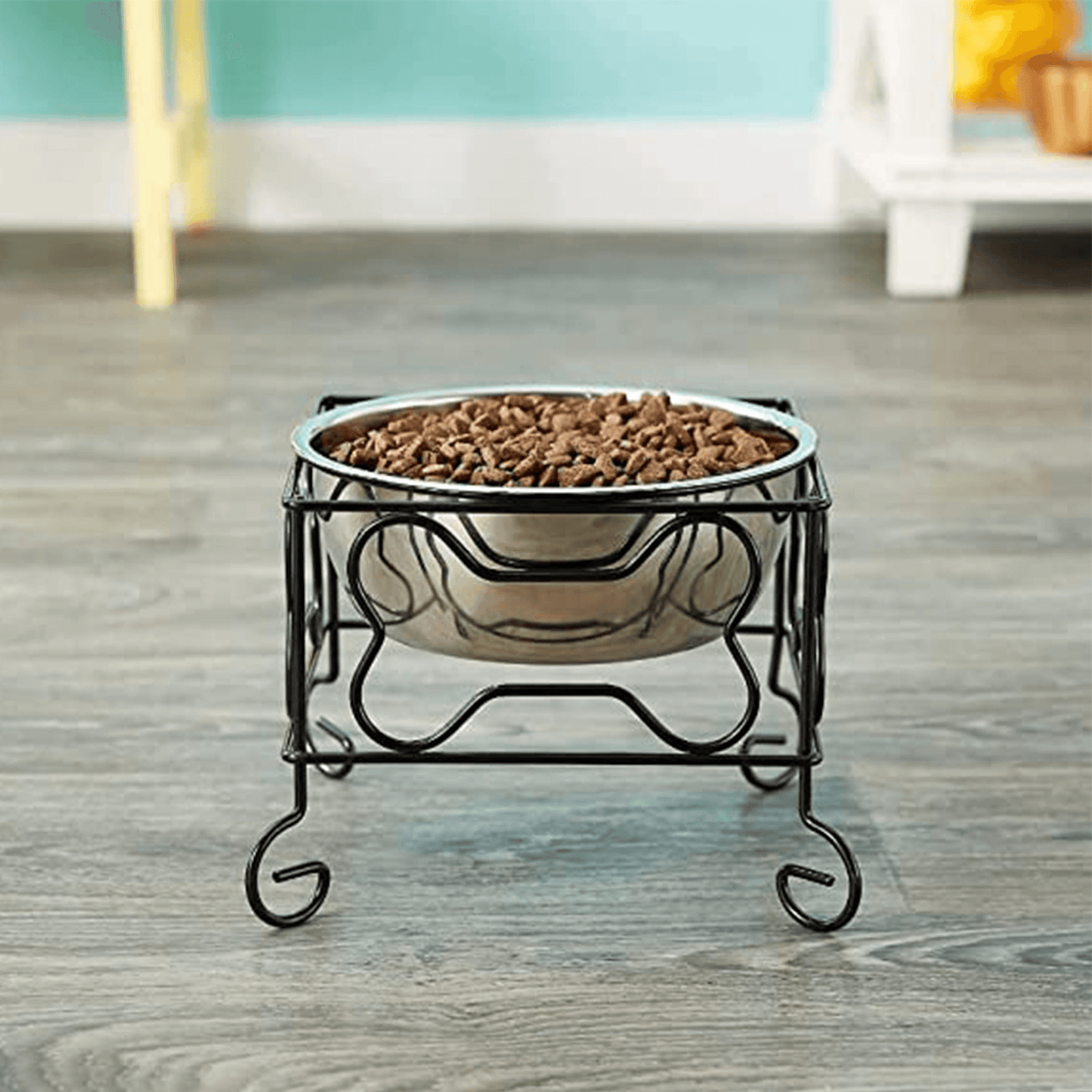 YML Elevated Wrought Iron Pet Feeder with Stainless Steel Bowl