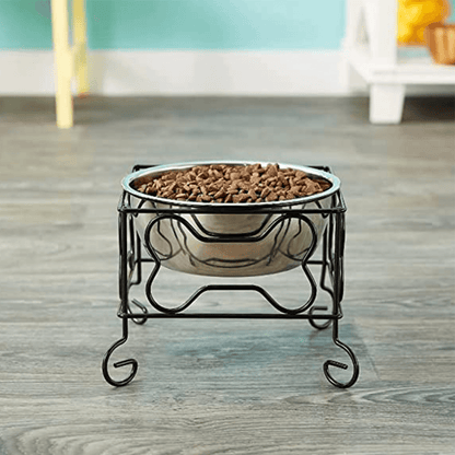 YML Elevated Wrought Iron Pet Feeder with Stainless Steel Bowl